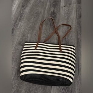 Bueno Black and Cream Striped Tote